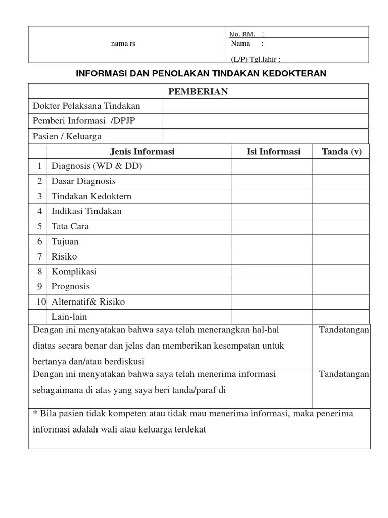 Contoh Form Persetujuan Tindakan Medis