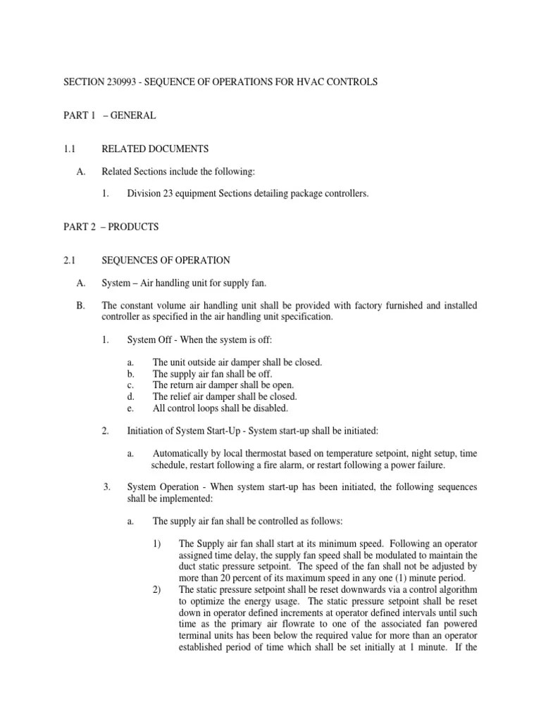 Section 230993 Sequence of Operations For Hvac Controls PDF Hvac