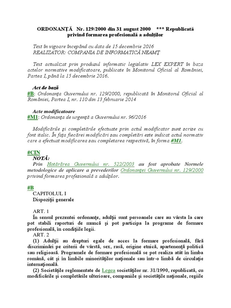 Check spelling or type a new query. Og Nr 129 Din 2000 Privind Formarea Profesionala