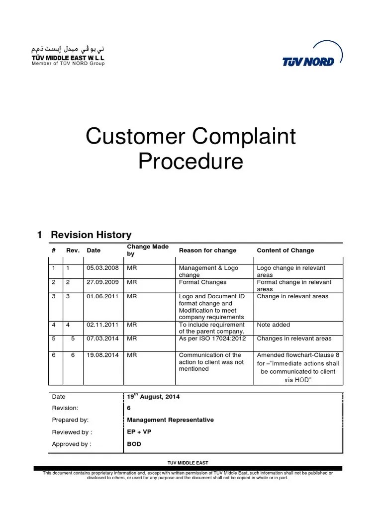 Customer Complaint Procedure PDF International Organization For