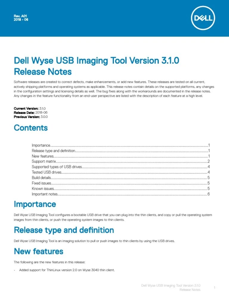 Dell Wyse USB Imaging Tool v3.1.0 Release Notes V2 PDF Usb Flash