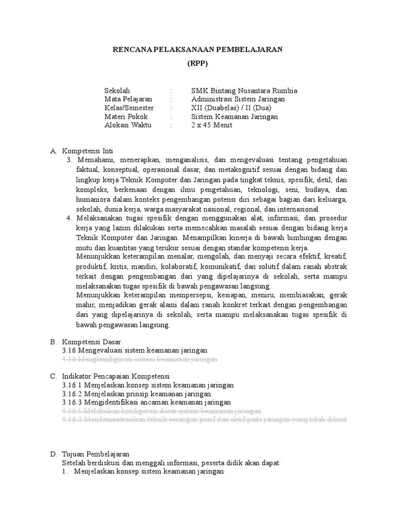 RPP Administrasi Sistem Jaringan - KeamananJaringan | PDF