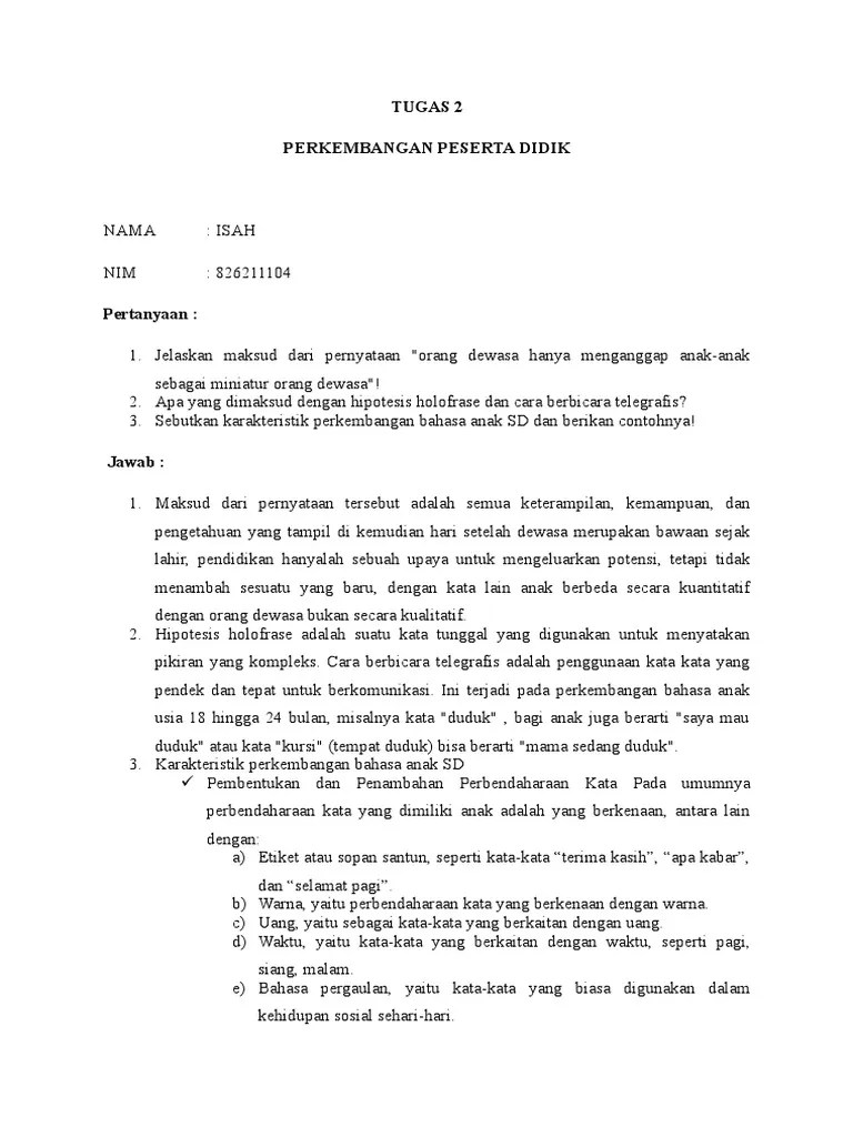 3 Sebutkan Karakteristik Perkembangan Bahasa Anak Sd Dan Berikan Contohnya Temukan Contoh