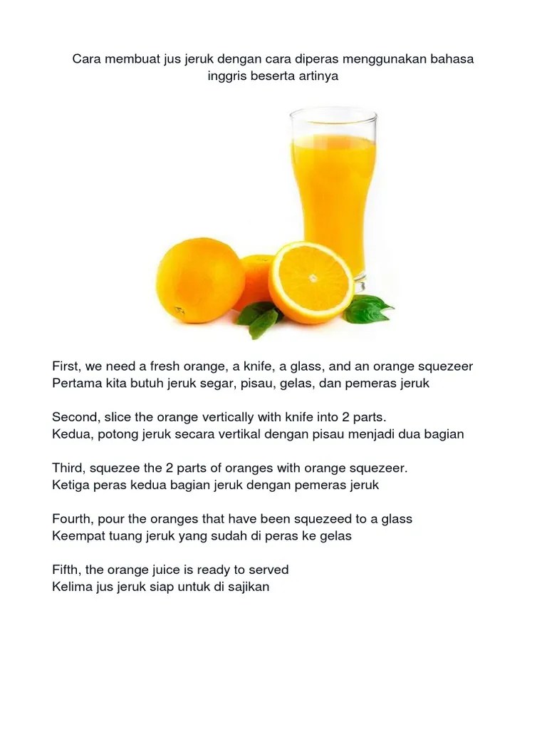 Cara Membuat Jus Jeruk Dalam Bahasa Inggris Dan Artinya