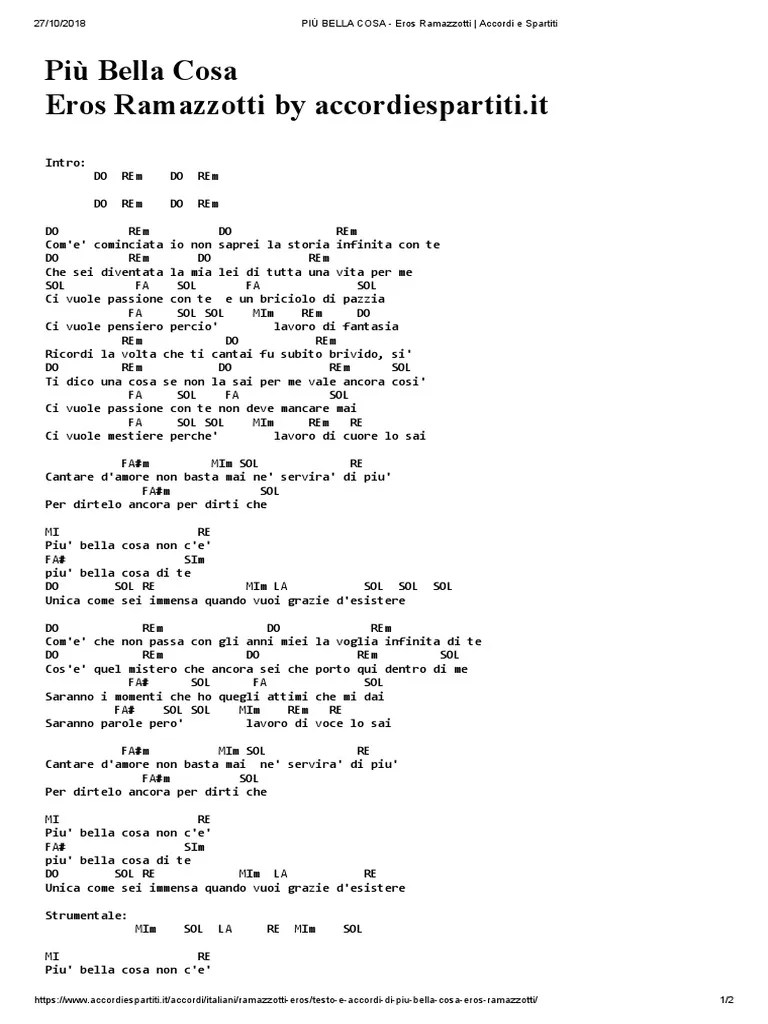 PIÙ BELLA COSA Eros Ramazzotti Accordi e Spartiti PDF