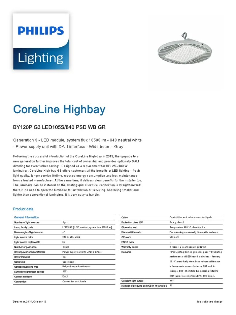 Ficha Tecnicas Lamparas Phillips Highbay PDF Light Emitting Diode
