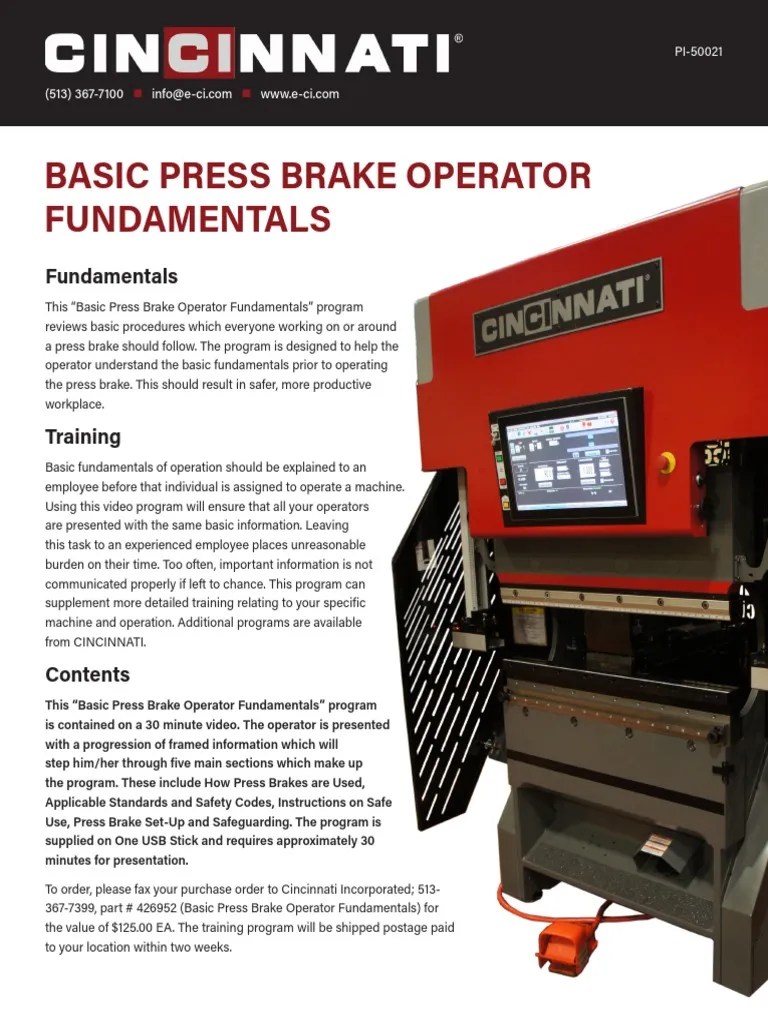 Basic Press Brake Operator Fundamentals PDF Business