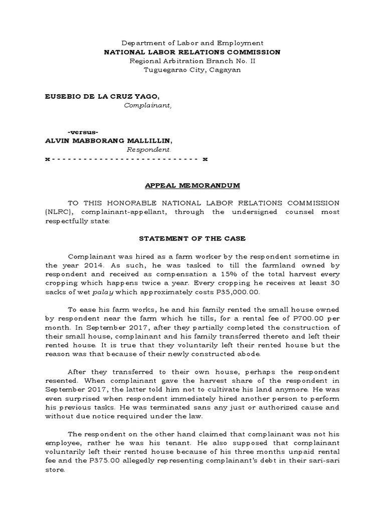 Appeal Memorandum Scribd PDF Arbitration Employment