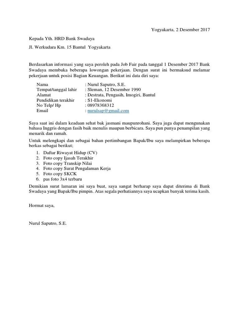 Contoh Surat Lamaran Kerja