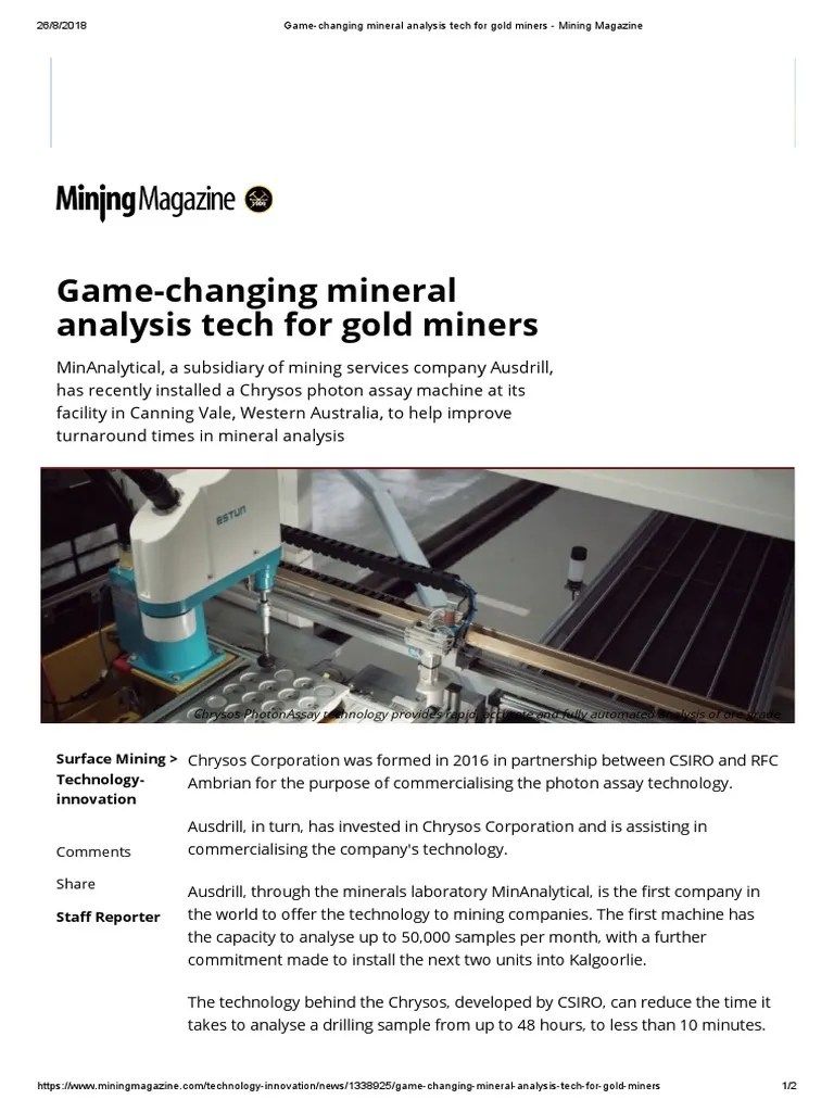 GameChanging Mineral Analysis Tech For Gold Miners Mining Magazine