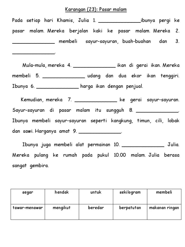 Karangan Isi Tempat Kosong / KSSR Bahasa Malaysia Tahun 1 Latihan