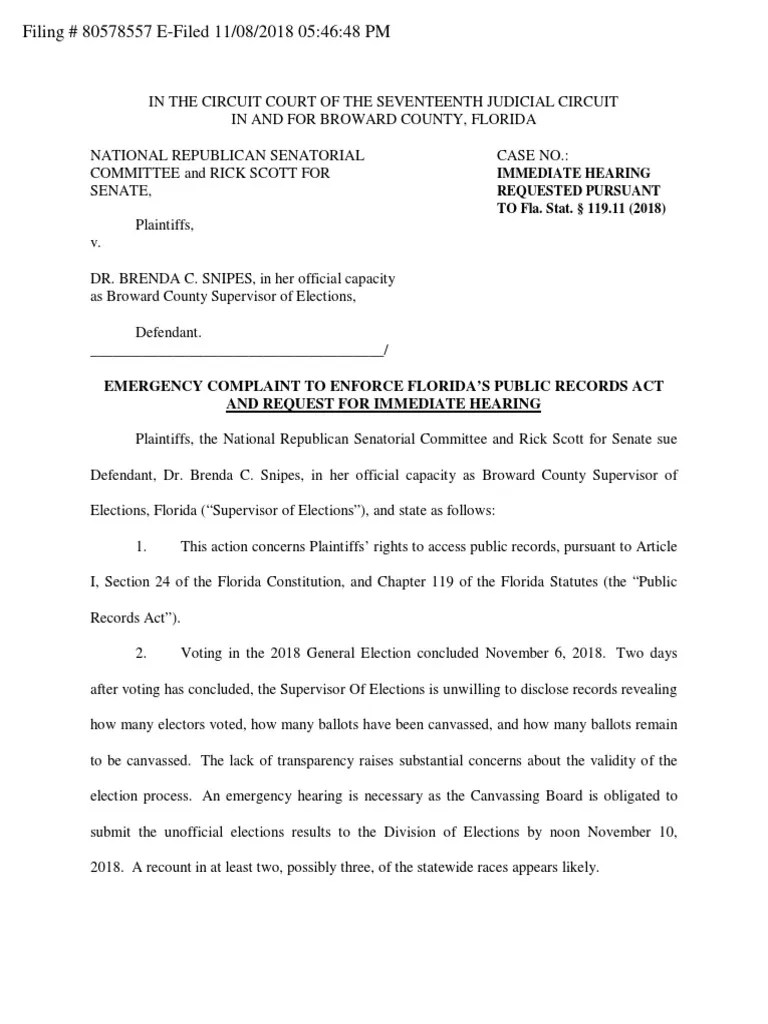 Broward County Complaint PDF Early Voting Wisconsin Circuit Courts