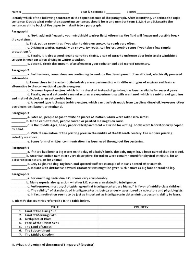 Topic Sentence PDF Gasoline Diesel Fuel