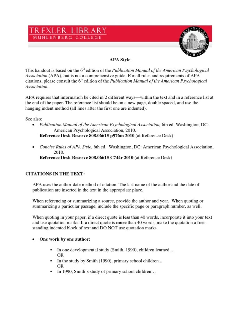 APA 6th edition Apa Style Citation