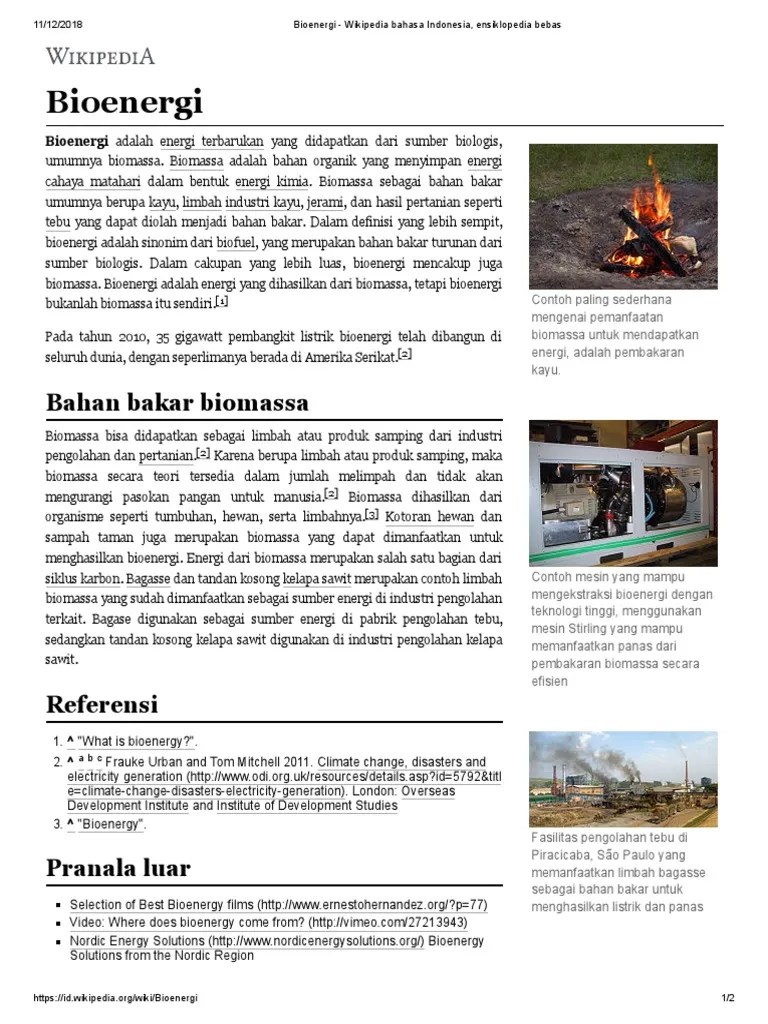 Bioenergi - Wikipedia Bahasa Indonesia, Ensiklopedia Bebas | PDF