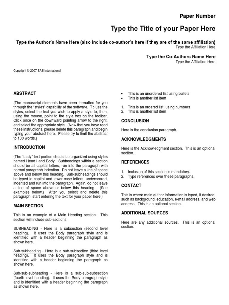 SAE Technical Paper Format Paragraph File Transfer Protocol