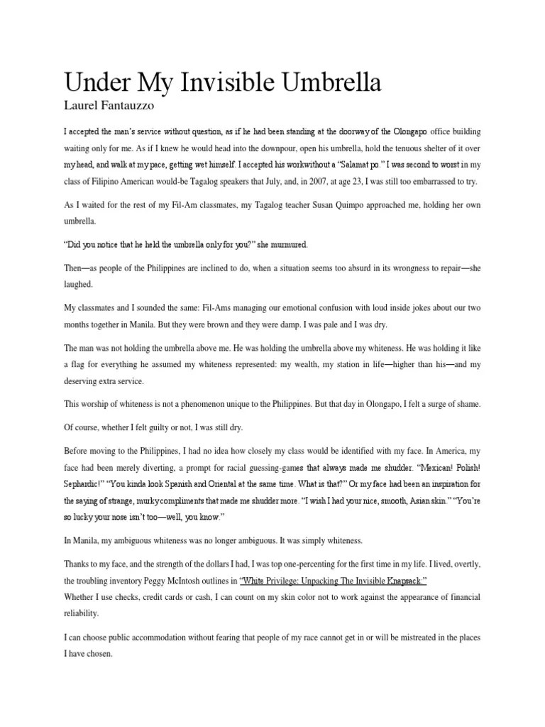 Under My Invisible Umbrella PDF Filipino Americans Philippines