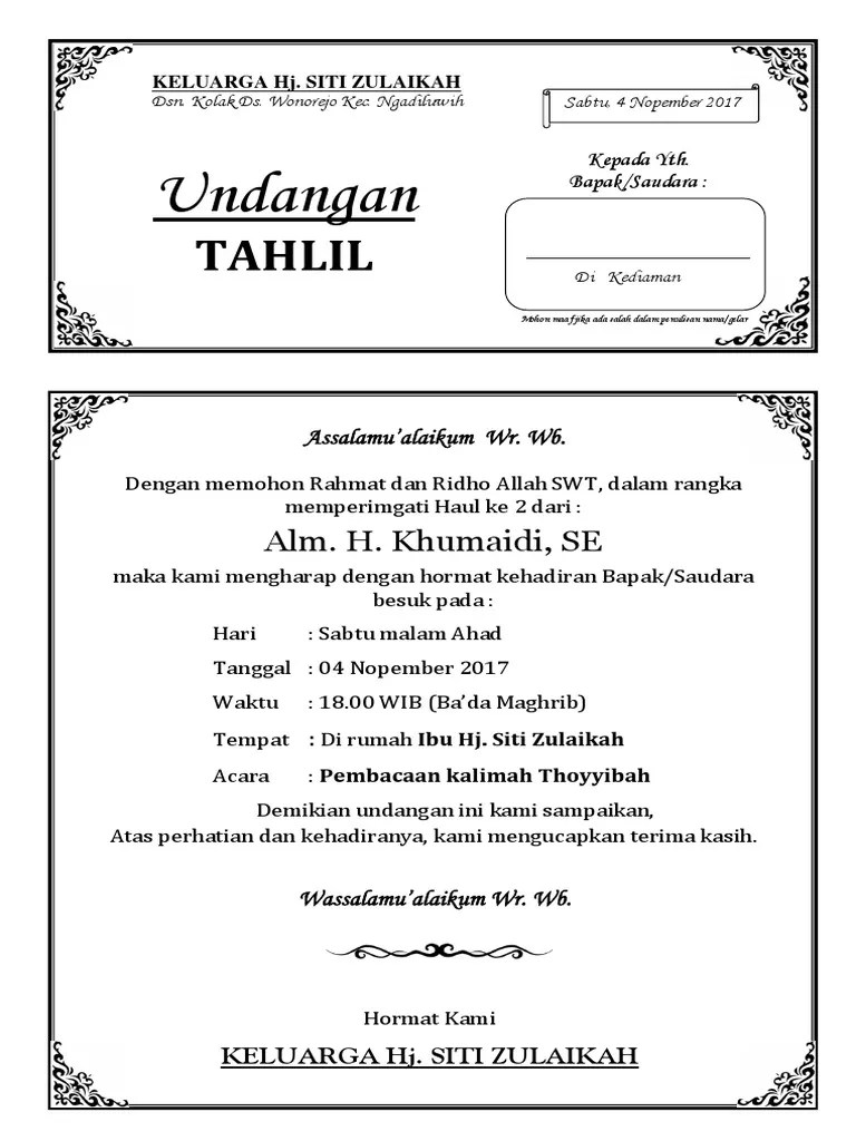 UNDANGAN TAHLIL