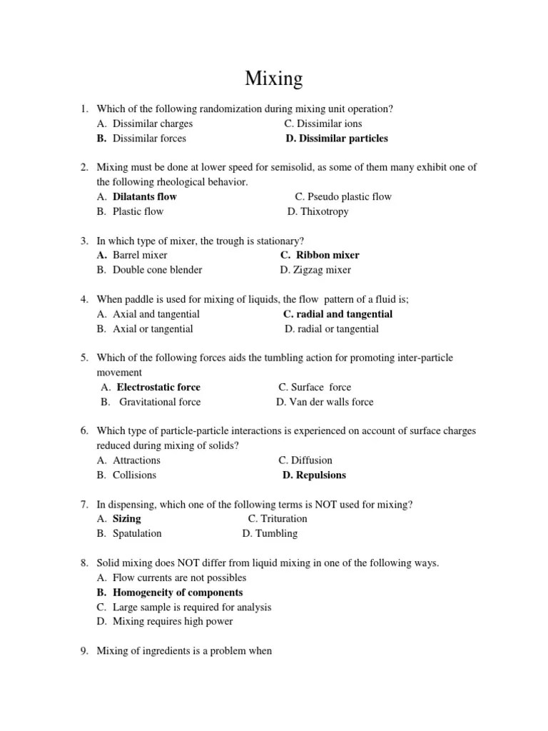 MCQ Questions PDF Distillation Filtration