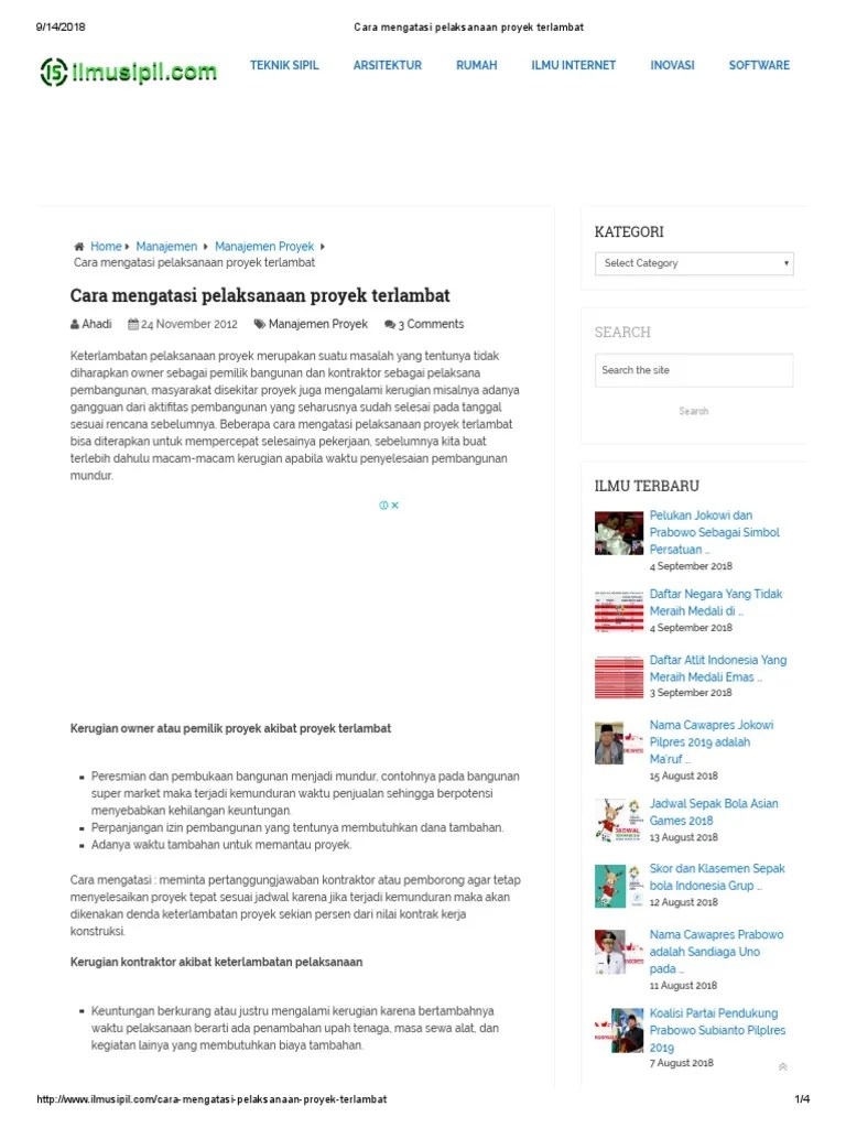 Cara Mengatasi Pelaksanaan Proyek Terlambat | PDF