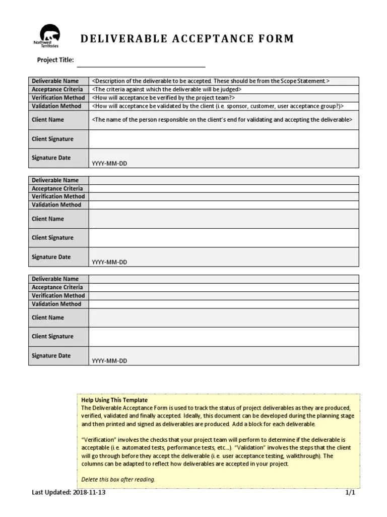 Deliverable Acceptance Form