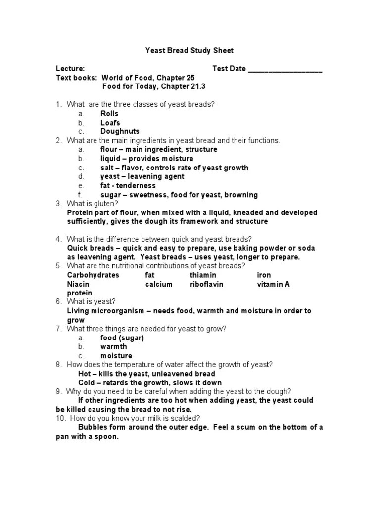 Yeast_Bread_Study_Sheet_KEY (2).pdf Breads Dough