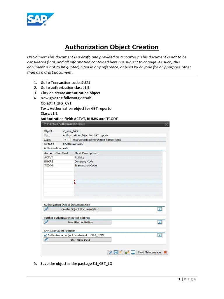 Authorization Object J 1IG GST PDF Business