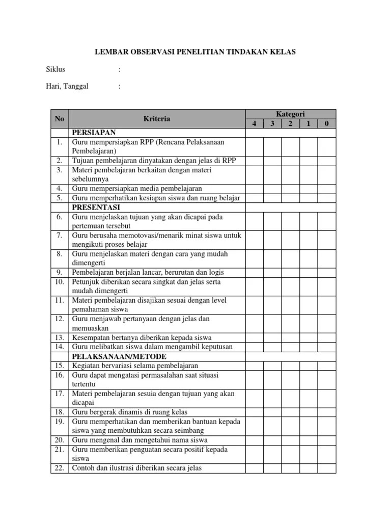 Lembar Observasi Penelitian Pdf