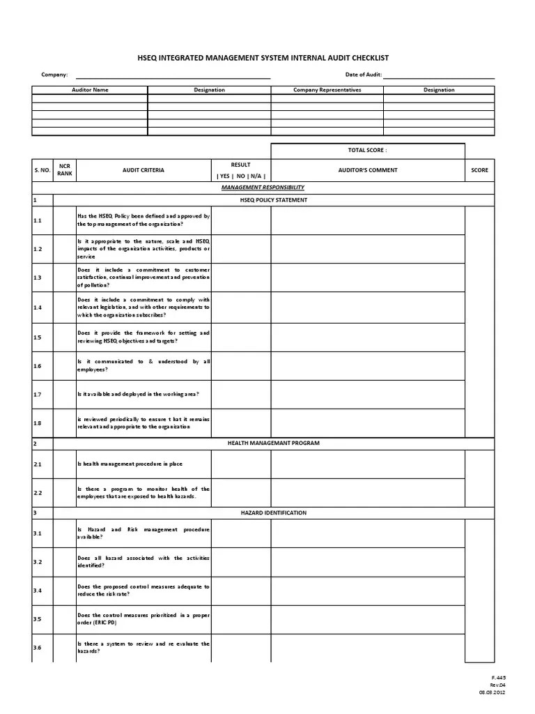 Ims Internal Audit Checklist PDF Internal Audit Audit