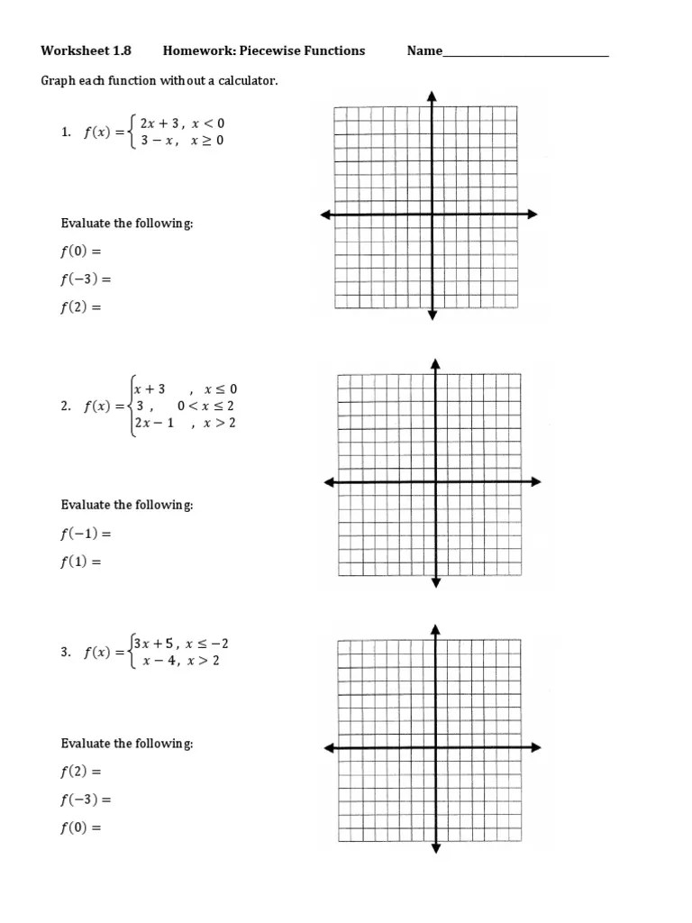 Piecewise Function Worksheet PDF