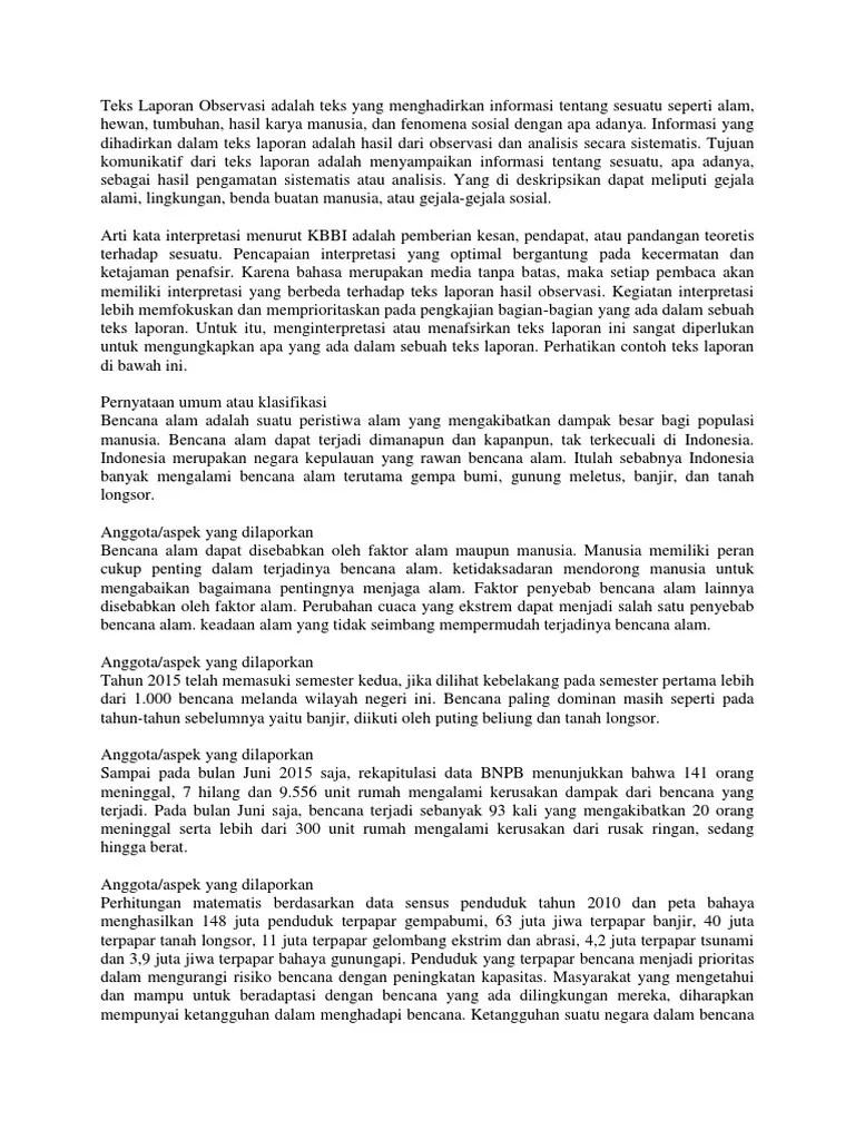 Contoh Teks Laporan Hasil Observasi Tentang Bencana Alam