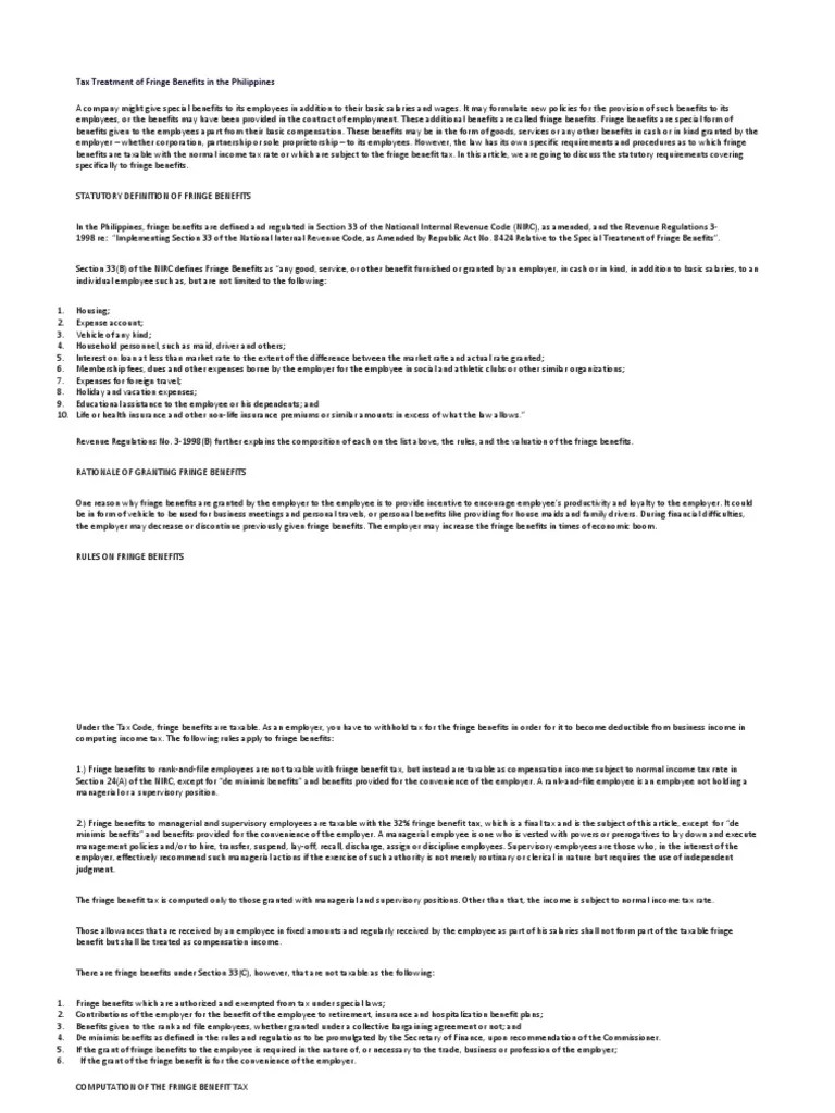 Fringe Benefits in The Philippines | PDF | Employee Benefits | Expense