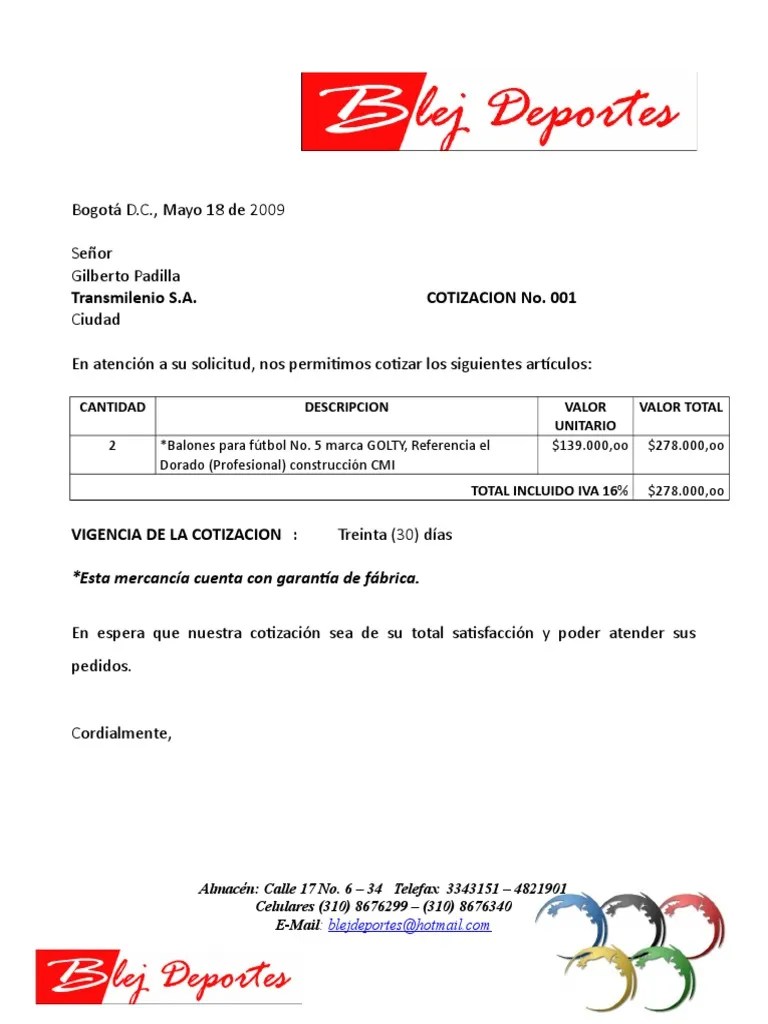 formato para cotizaciones