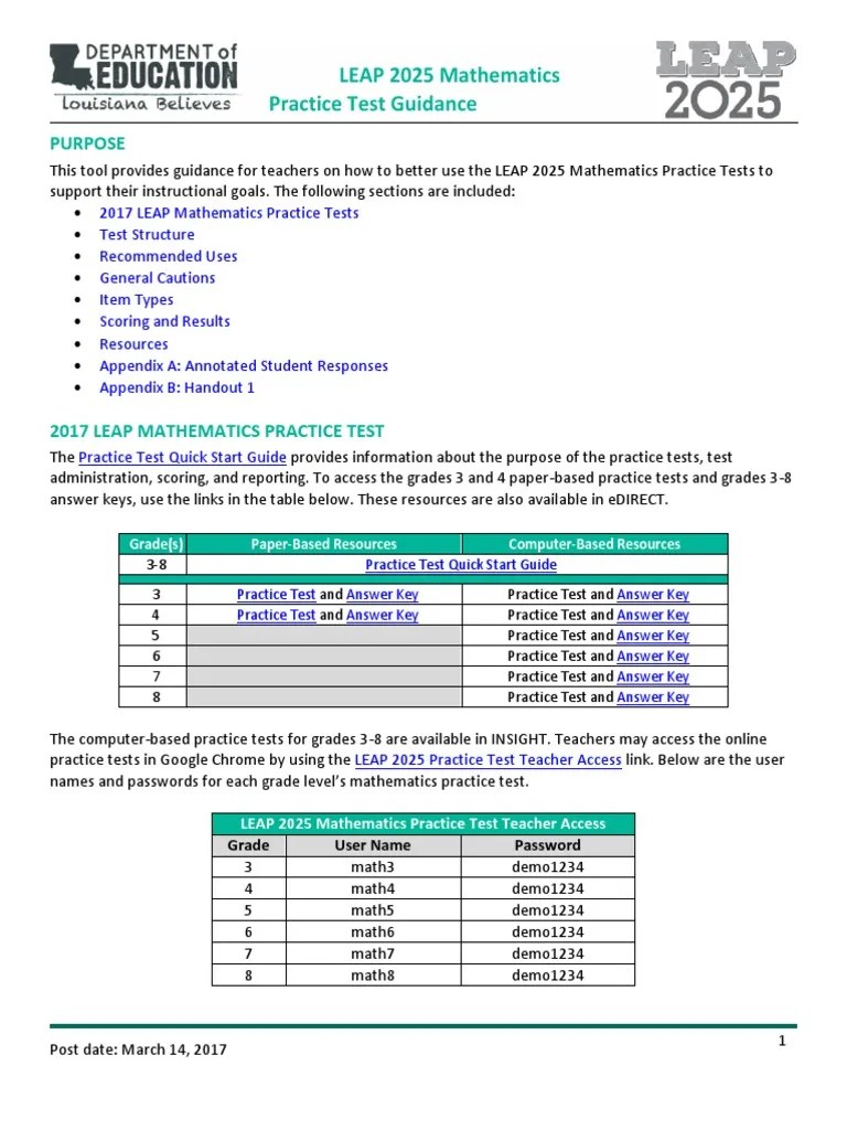 Leap 2025 Mathematics Practice Test Guidance Test (Assessment