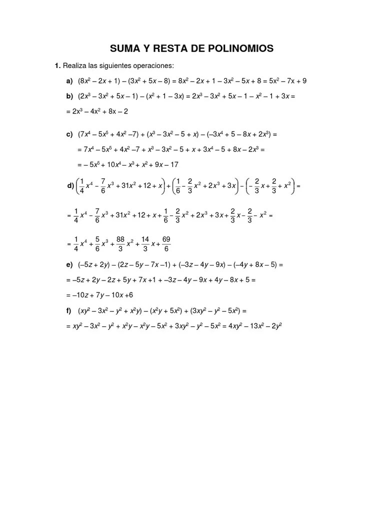 Algebra Suma y Resta de Polinomios | PDF