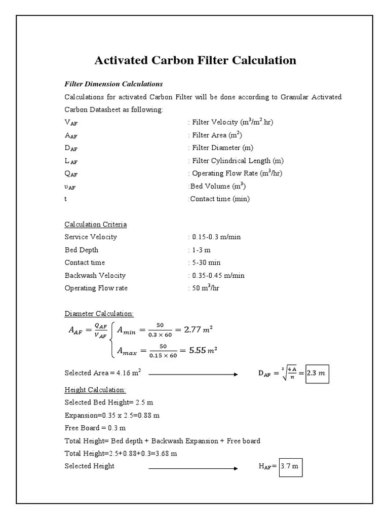 Activated Carbon Filter Calculation PDF Flow Measurement Nozzle