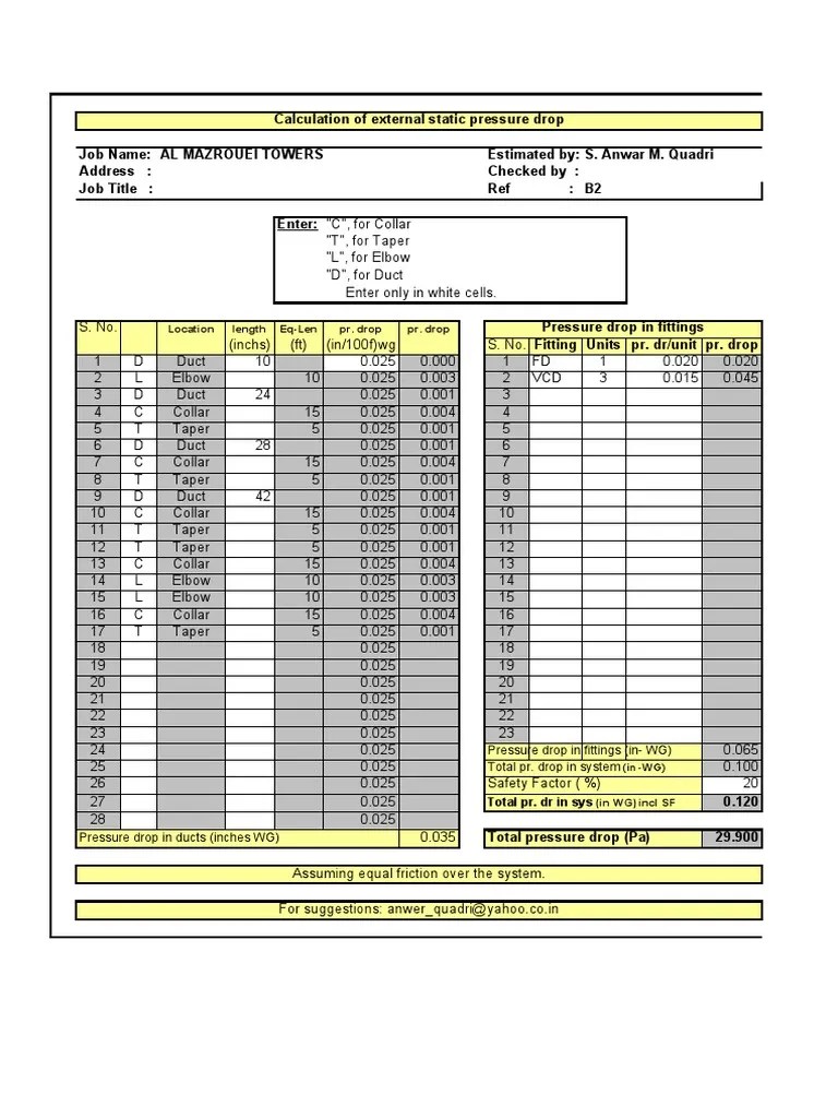 External Static Pressure Calculation Mechanical Engineering Applied