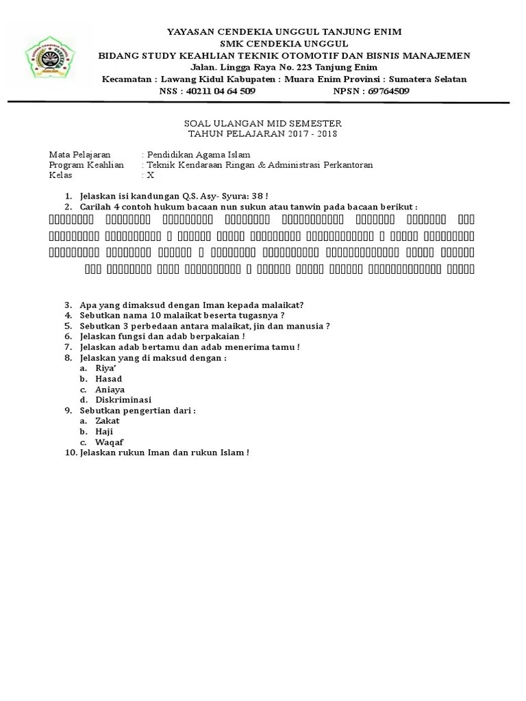 Mid Kelas X, Xi, Xii | PDF