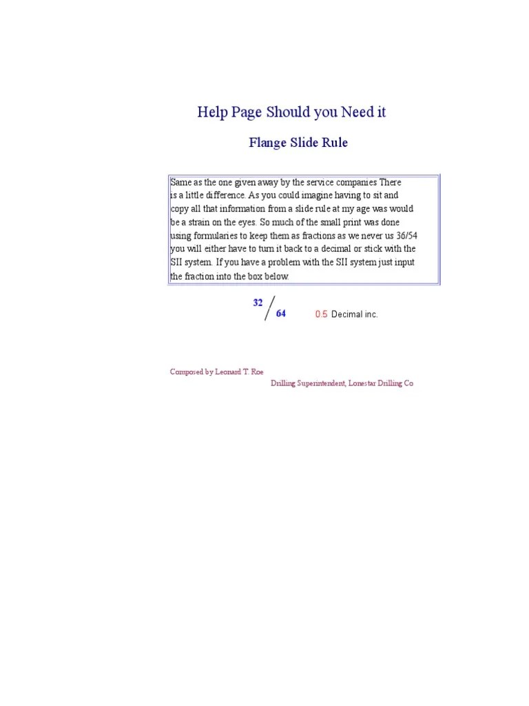 Help Page Should You Need It Flange Slide Rule PDF Mechanical Engineering