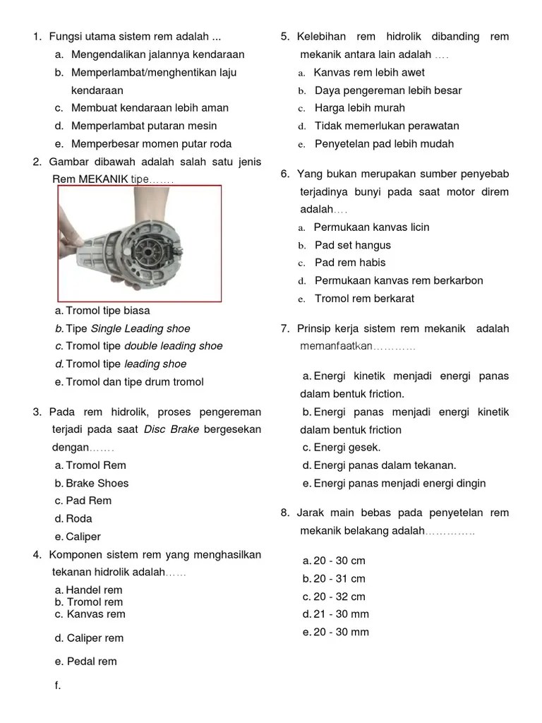 Soal Sistem Rem Beserta Jawabannya Belajar Jawaban