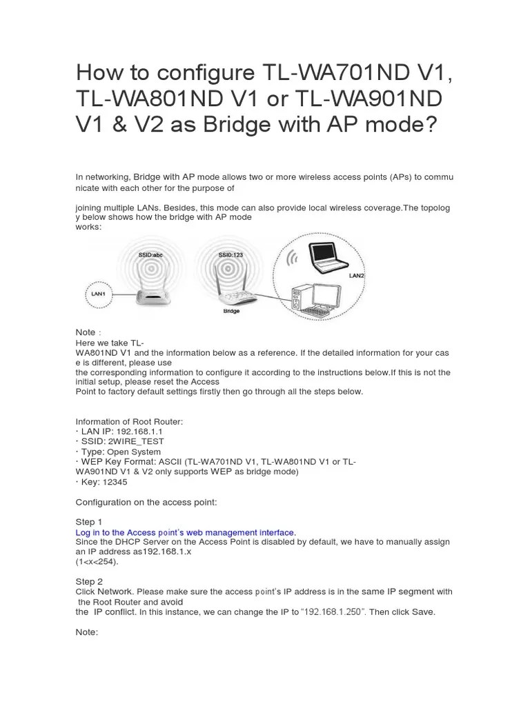 How To Configure TLWA701ND V1 Download Free PDF Wireless Access