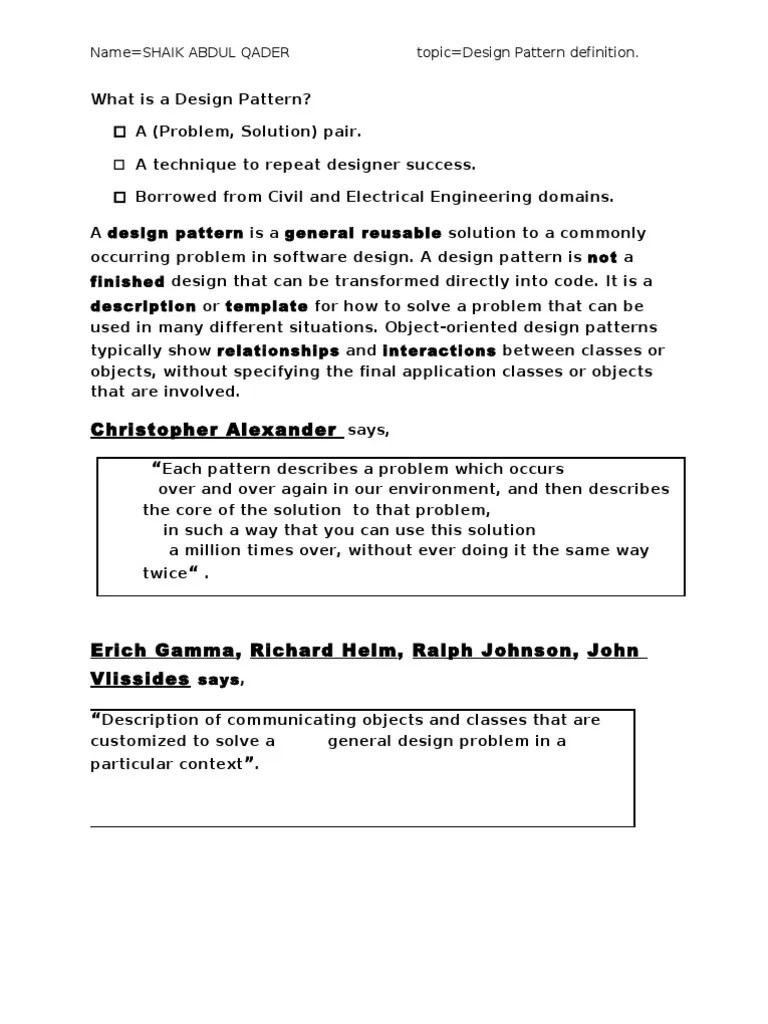 What Is A Design Pattern PDF Software Design Pattern Object