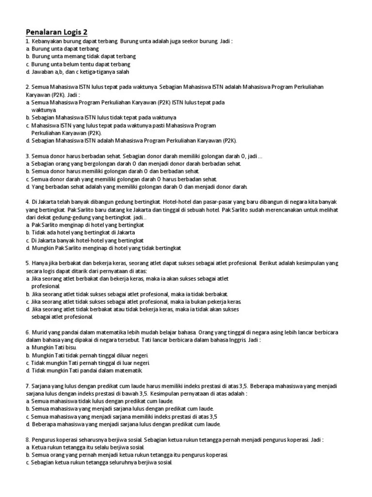 Contoh Soal Silogisme Bahasa Indonesia Dan Jawabannya Barisan Contoh