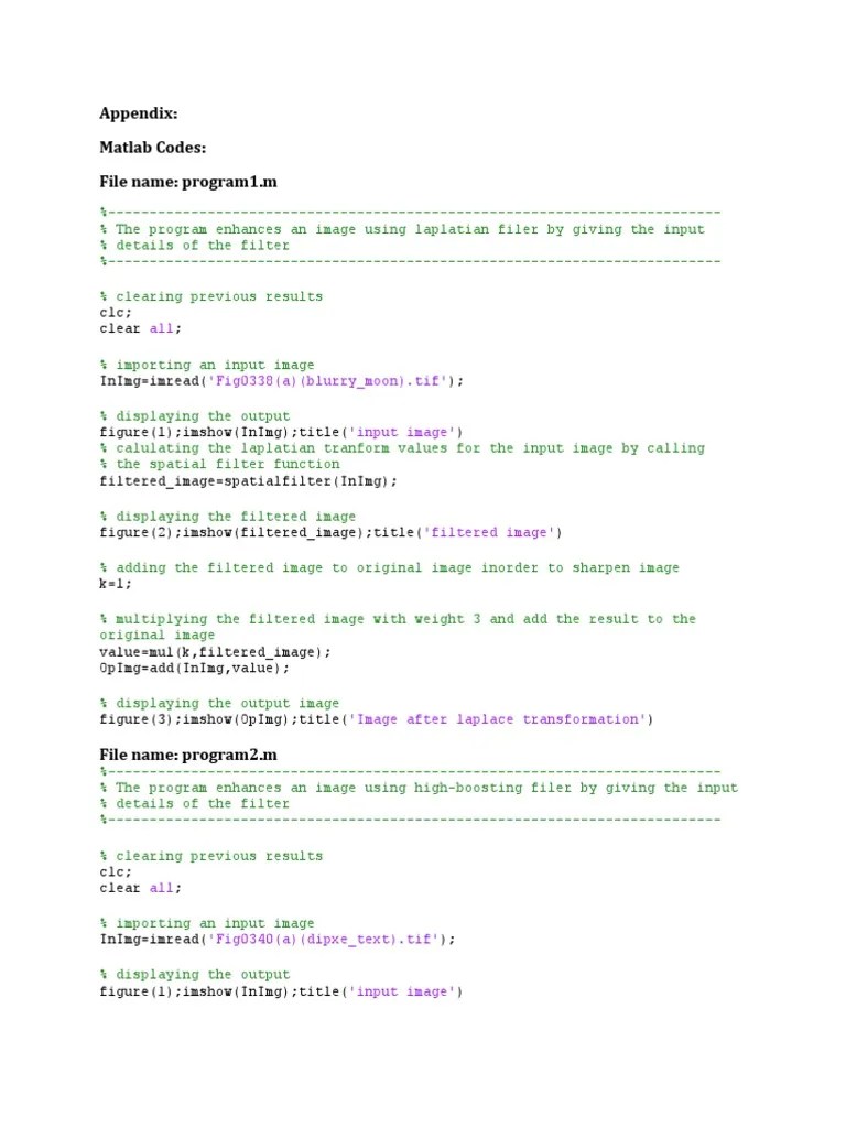 Appendix Matlab Codes File Name Program1.m PDF Parameter