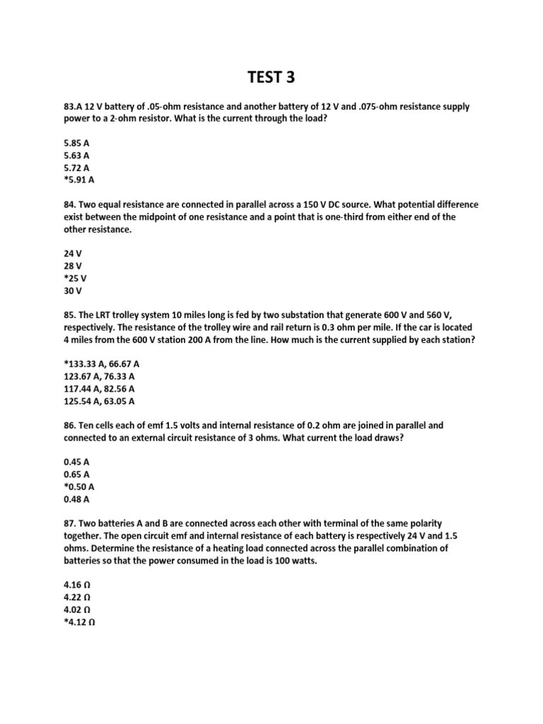 Analysis of Multiple Choice Questions Regarding Electric Circuits Involving Batteries, Resistors