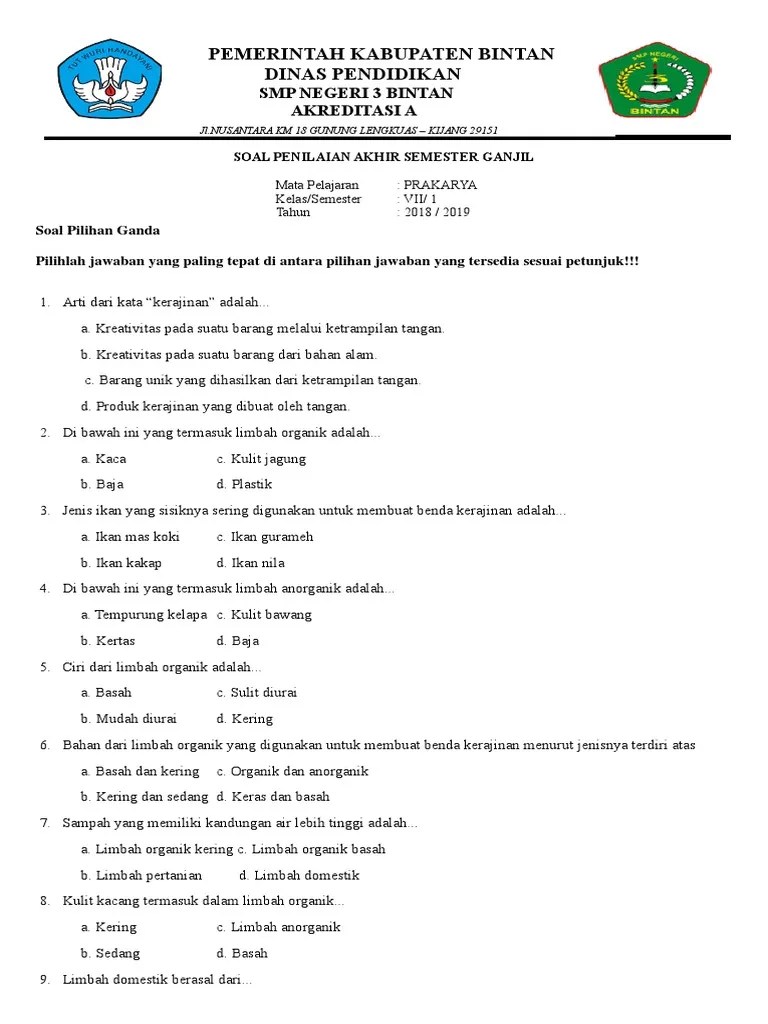 Soal Semester Prakarya Kelas 7 | PDF