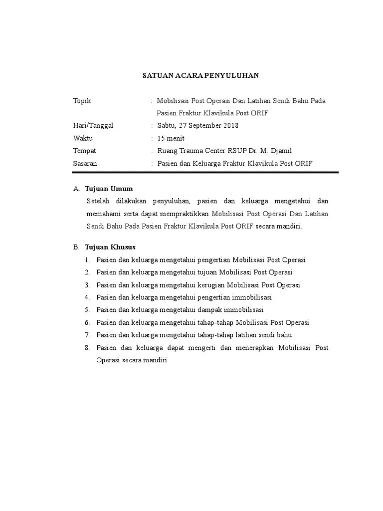 Mobilisasi Post Operasi Dan Latihan Sendi Bahu Pada Pasien Fraktur  Klavikula Post ORIF | PDF