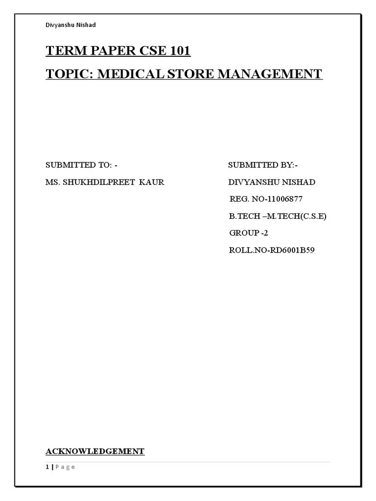 Medical Store Management System PDF Software Development Source Code