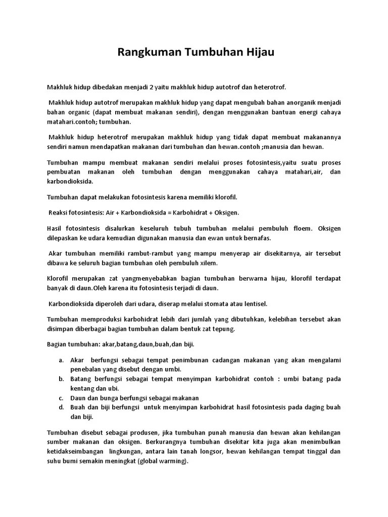 Rangkuman Tumbuhan Hijau | PDF