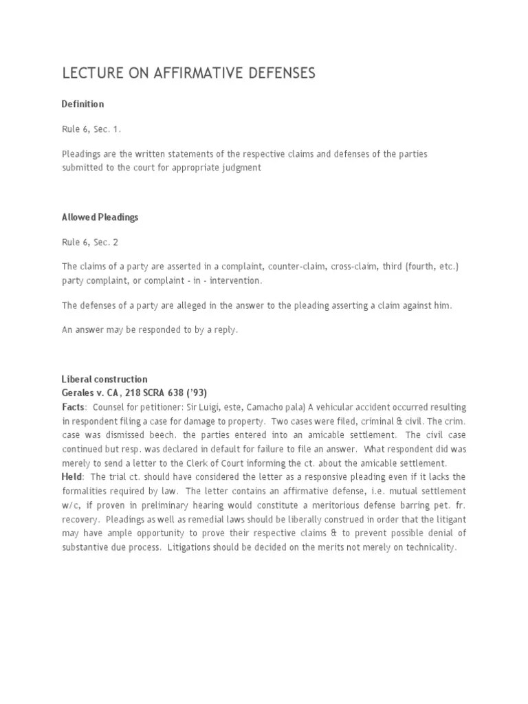 Discussion in Affirmative Defenses PDF Pleading Complaint